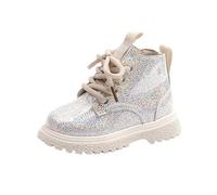 AMhomely Sparkly Boots Girls-Lace Up Walking Boots,Funny Zebra-Stripes Rainbow,Patent PU Leather,Soft Sole,Zip,Ankle Riding Shoes,Autumn Winter Footwear for School Party A White 11