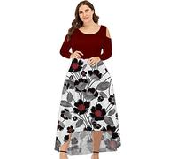 AMhomely Spring Long Sleeve Dresses for Women UK Clearance Women Off Shoulder Floral Printed Irregular Hem Party Dress 008 Lady Summer Casual Midi Mini Shift Dress Sale