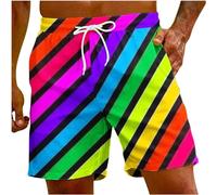 AMhomely Summer Beach Shorts Men Rainbow Shorts Men Hawaii Aloha Party Drawstring Elastic Waisted Hot Pants with Pocket Gradient Stripe Print Casual Boardshorts Swim Trunks Multicolor XL