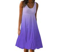 AMhomely Summer Dress for Women Plus Size Vest Top Dresses Gradient Sleeveless Camis Dress Pleated Swing Dress Sccop Neck Sundress Loose Casual Party Dress Ladies Beach Vacation Dress Purple 3XL