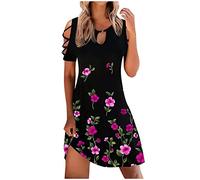 AMhomely Summer Dresses for Women Casual Beach Sundress Keyhole Cute Mini Dress Hollow A-Line Swing Sundress Off Shoulder Dress Plus Size T Shirt Dress Tank Dresses Beach Cover Ups Purple 3XL