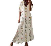 AMhomely Summer Dresses for Women Plus Size-Boho Vintage Maxi Dresses,Floral Print Beach Sundress,Puff Short Sleeve Tiered Long Dresses,Side Split,Elegant Party,Holiday Vacation