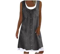 AMhomely Summer Dresses for Women UK Casual Tank Dresses One Piece Ladies Round Neck Print Sleeveless Slit Dress Baggy Loose Midi Wedding Guest Summer Shift Dress