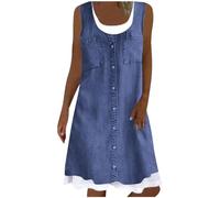 AMhomely Summer Dresses for Women UK Casual Tank Dresses One Piece Ladies Round Neck Print Sleeveless Slit Dress Baggy Loose Midi Wedding Guest Summer Shift Dress