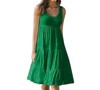 AMhomely Summer Dresses for Women UK Plus Size Skater Dress Casual Sleeveless Tank Dress Ladies Round Neck Knee Length Sundresses Trendy Beach A Line Tunic Dress Loose Shift Dress, 01 Green, 4XL