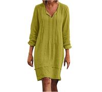 AMhomely Summer Dresses for Women UK Short Holiday Dresses for Beach Plus Size Casual Drawstring Wrap Dress Midi Length Crepe Sports Dress Loose Pullover Daily Wear Holiday 01 Yellow 4XL