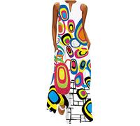 AMhomely Summer Maxi Dresses for Women UK Long Sundress Sale Clearance Ladies Casual Long Dress with Striped Floral Print Sleeveless Maxi Dress Chic Beach Boho Loose Long Dress 274