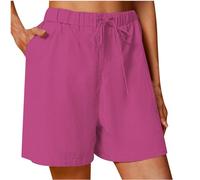 AMhomely Summer Shorts with Pocket for Women Casual Shorts Tracksuit Bottoms Drawstring Elastic Waist Shorts Wide Legs Lounge Shorts Solid Color Basic Shorts Hot Pants for Ladies Plus Size Hot Pink L