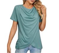 AMhomely Summer Tops for Women UK Elegant Womens Knot Twist Front Tops Crewneck Casual Pullover Tops Solid Basic Tee Shirts Tunic Tops Twisted Hem Casual T Shirts Loose Comfort Blouse Green XXL