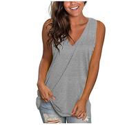 AMhomely Summer Tops for Women UK Sleeveless Tank Tops Clearance Women's Casual Solid V-Neck Gradient Sleeveness Tops Loose Vest Blouses Sale Trendy Tunics Sleeveless Longline Tops