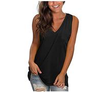 AMhomely Summer Tops for Women UK Sleeveless Tank Tops Clearance Women's Casual Solid V-Neck Gradient Sleeveness Tops Loose Vest Blouses Sale Trendy Tunics Sleeveless Longline Tops