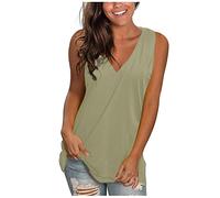 AMhomely Summer Tops for Women UK Sleeveless Tank Tops Women's Casual Solid V-Neck Gradient Sleeveness Loose Vest Blouses Trendy Tunics Sleeveless Longline