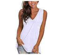 AMhomely Summer Tops for Women UK Sleeveless Tank Tops Women's Casual Solid V-Neck Gradient Sleeveness Loose Vest Blouses Trendy Tunics Sleeveless Longline
