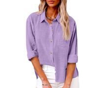 AMhomely Summer Tops Women's Shirts Long Sleeve Button Down Blouses Cotton Linen Oversized Pullover Tees Blouses Lapel Loose Classic Tunic Tops Casual Smart Tshirts Going Out 04 Yellow L