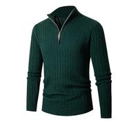 AMhomely Sweaters for Men UK Half Zip Knitted Pullover Man Long Sleeve Solid Color Zipper Casual High-Neck Tops Sweatshirt Comfort Sweatshirts Golf Tops Green