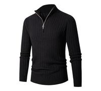 AMhomely Sweaters for Men UK Half Zip Knitted Pullover Man Long Sleeve Solid Color Zipper Casual High-Neck Tops Sweatshirt Comfort Sweatshirts Golf Tops Black