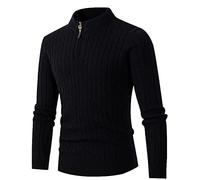 AMhomely Sweaters for Men UK Knitted Pullover Men's Turtleneck Half Zip Knit Sweater Long Sleeve Rib Bottom Hem Shirt Comfort Sweatshirts Golf Tops Black