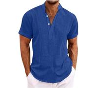 AMhomely Sweatshirts For Men Uk T Shirt For Men Uk Plus Size Short Sleeve Beach Shirts Baggy Hawaiian Shirts V Neck Oversized Casual Pullover Shirts Plain Summer Tops Holiday Dark Blue M
