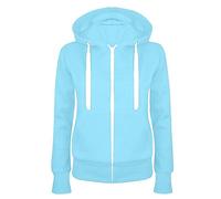AMhomely Sweatshirts For Women Plus Size Drawstring Full Zip Hoodies Lightweight Fleece Hooded Coats With Pocket Plain Casual Jacket Sportswear Slim Fit Fleece Lined Cardigan Jacket Outwear Blue 3XL