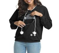 AMhomely Sweatshirts For Women UK Plus Size Casual Hoodies With Kangaroo Pocket Long Sleeve Casual Pullover Pet Cat Puppy Pouch T Shirts Loose Fit Big Pocket Tops Ladies Funny Tee Tops Black S