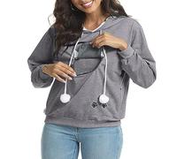 AMhomely Sweatshirts For Women UK Plus Size Casual Hoodies With Kangaroo Pocket Long Sleeve Casual Pullover Pet Cat Puppy Pouch T Shirts Loose Fit Big Pocket Tops Ladies Funny Tee Tops Grey XL