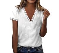 AMhomely T Shirts for Women Casual Tunic Tops Women's Casual Sexy Trendy Summer V-Neck T-Shirt Solid Short Sleeve Tops Blouse Short Sleeve Loose Baggy Graphic T-Shirts Clearance, 01 White, M