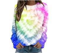 AMhomely T Shirts for Women UK Printed Long Sleeve Womens Tops Tie-dye Heart Print Casual Pullover Tops Blouse Rainbow Love Graphic Crewneck Sweatshirts Oversized Casual Blouse Multicolor L