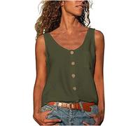 AMhomely Tank Tops Women Ladies Button Up Blouse Scoop Neck Casusal Pullover Tops Blouse Plain Basic Tees Shirts Loose Beach Camisole Blouse Sleeveless Basic Yoga Vest Tops Gym Blouse Army Green L