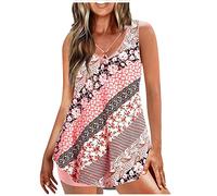 AMhomely Tankini Sets for Women UK High Waisted Plus Size Swimwear Ladies Tropical Floral Print Modest Bathing Suit Plus Size Print Bowknot Set Two-Piece Swimsuit Swimwear Shorts Pink 3XL