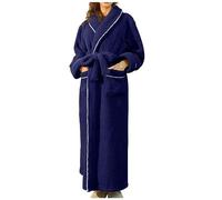 AMhomely Teddy Dressing Gown Women Plus Size Fleece Bathrobe Plus Size Teddy Fleece Loungewear Robe with Belt Full-Length Bath Robe Lightweight Fluffy Towelling Housecoats Thicken Nightwear Navy XL
