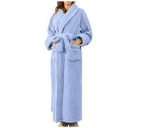 AMhomely Teddy Dressing Gown Women Plus Size Fleece Bathrobe Plus Size Teddy Fleece Loungewear Robe with Belt Full-Length Bath Robe Lightweight Fluffy Towelling Housecoats Thicken Nightwear Blue 3XL