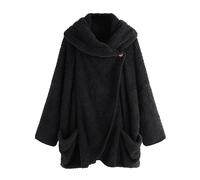 AMhomely Teddy Fleece Cardigan Jacket Lightweight Fuzzy Fleece Shawl Coats Double Casual Pullover Tops Long Sleeve Button Sweatshirts Plain Fluffy Swing Tops Pile Collar Tunic Black XL