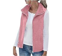 AMhomely Teddy Fleece Gilet For Women UK Ladies Lightweight Fleece Jackets Full Zip Sleeveless Turn Down Waistcoat Plain Casual Double Coats Outwear Body Warmer Vest Gilet or Spring & Fall Pink XL