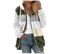 AMhomely Teddy Hoodie Jacket Women Full Zip Double Fleece Jacket Long Sleeve Stripe Sweatshirts Hooded Fuzzy Fleece Warm Coats Drawstring Oversized Hoodies With Pocket Office Work Christmas Green L