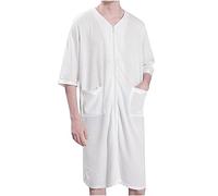 AMhomely Terry Towelling Bathrobe Men Zip Shawl Dressing Gown Spa Robe Asorbent Quick-drying Super Soft Light Toweling Robes Pockets Solid Long Loungewear and Nightwear Nightrobe White 3XL