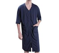 AMhomely Terry Towelling Bathrobe Men Zip Shawl Dressing Gown Spa Robe Asorbent Quick-drying Super Soft Light Toweling Robes Pockets Solid Long Loungewear and Nightwear Nightrobe Navy 3XL