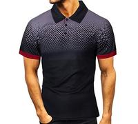AMhomely Tops for Men UK Short Sleeve Plus Size Polos Shirts Lapel Button Slim Fit Casual T Shirts Personality Tops Solid Color Sweatshirt Regular Fit Basic Tee for Office Work Black 5XL