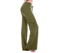 AMhomely Trousers with Pocket Wide Legs High Waist Bootcut Yoga Pants Plus Size Sweatpants UK Comfy Tracksuit Bottoms Gym Cargo Flare Leggings Running Joggers Army Green XXL (AMhomely Pants)
