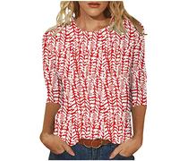 AMhomely Tshirts Women UK 3/4 Sleeve T Shirts Ladies Vintage Printed Summer Blouse Crewneck Casual Tunic Tops Cute Flower Print Tees Shirts Oversized Pullover Tops T Office Work Red S