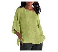 AMhomely Tunic Tops UK 3/4 Sleeve Summer Tops Blouse Solid Color Baggy Shirt Plus Size Tunic Tops T Shirts Plain Casual Pull On Shirts Ladies Elegant Office Tee Shirts Mint Green M