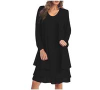 AMhomely Two Piece Dress Outfit Women Plus Size Elegant Dress Suits Mother of The Bride Sets Chiffon With Cardigan Solid Going Out Suits Partywear Wedding Guest Evening Outfit Black 5XL