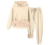 AMhomely Two Piece Outfit Women Co Ord Sets Fleece Lined Thick Hoodies Elastic Tracksuit Bottoms Airport Outfit Ladies Pjs Sets Tracksuit Full Set Winter Warm Pajamas Set Elegant Homewear,M