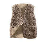 AMhomely UK Stock Women Pocket Vest Coat Short Jacket Winter Sleeveless Fleece Button Solid Outerwear Christmas Thanksgiving Halloween Paryt Costume, Khaki * 6