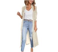 AMhomely Velvet Cardigan For Women Long Velvet Cardigan Plaid Maxi Duster Cardigans Open Front Trench Coat Jacket Casual Lapel Collar Open Front Coat Long Outerwear White S