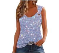 AMhomely Vest Tops for Women UK Gym T Shirts for Women Sleeveless V Neck Camisole Tops Blouse Sparkling Fake Sequins Print Tunic Tops Camis Vest T Shirts Summer Tanks Blouse Going Out Blue M