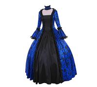 AMhomely Victorian Fancy Dress for Women UK Vintage Retro Lace Long Sleeve Goth Cosplay Dress Rococo Ball Gown Gothic Victorian Costume Gothic Period Reenactment Theater Costumes B-Blue