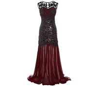 AMhomely Vintage 1920S Dresses for Women Sequin Dress for Women UK Petite Sleeveless V-Neck Sequin Dresses Maxi Long Evening Party Prom Dress Elegant Slim Fit Evening Gown Going Out Wine XXL