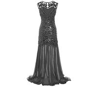 AMhomely Vintage 1920S Dresses for Women Sequin Dress for Women UK Petite Sleeveless V-Neck Sequin Dresses Maxi Long Evening Party Prom Dress Elegant Slim Fit Evening Gown Going Out Silver XXL
