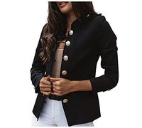 AMhomely Vintage Blazer Suit with Button Shoulder for Women Going Out, Ladies Casual Retro Buttons Blazer Jackets Women Party Clubbing Coats Winter Fall Solid Open Front Work Jacket Suit, L, A-black