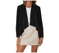 AMhomely Vintage Business Blazer Jackets for Women Ladies Faux Suede Leather Jacket Coats Waterfall Drape Lapel Long Sleeve Cardigan Jackets Coat Motorcycle Outwear Black